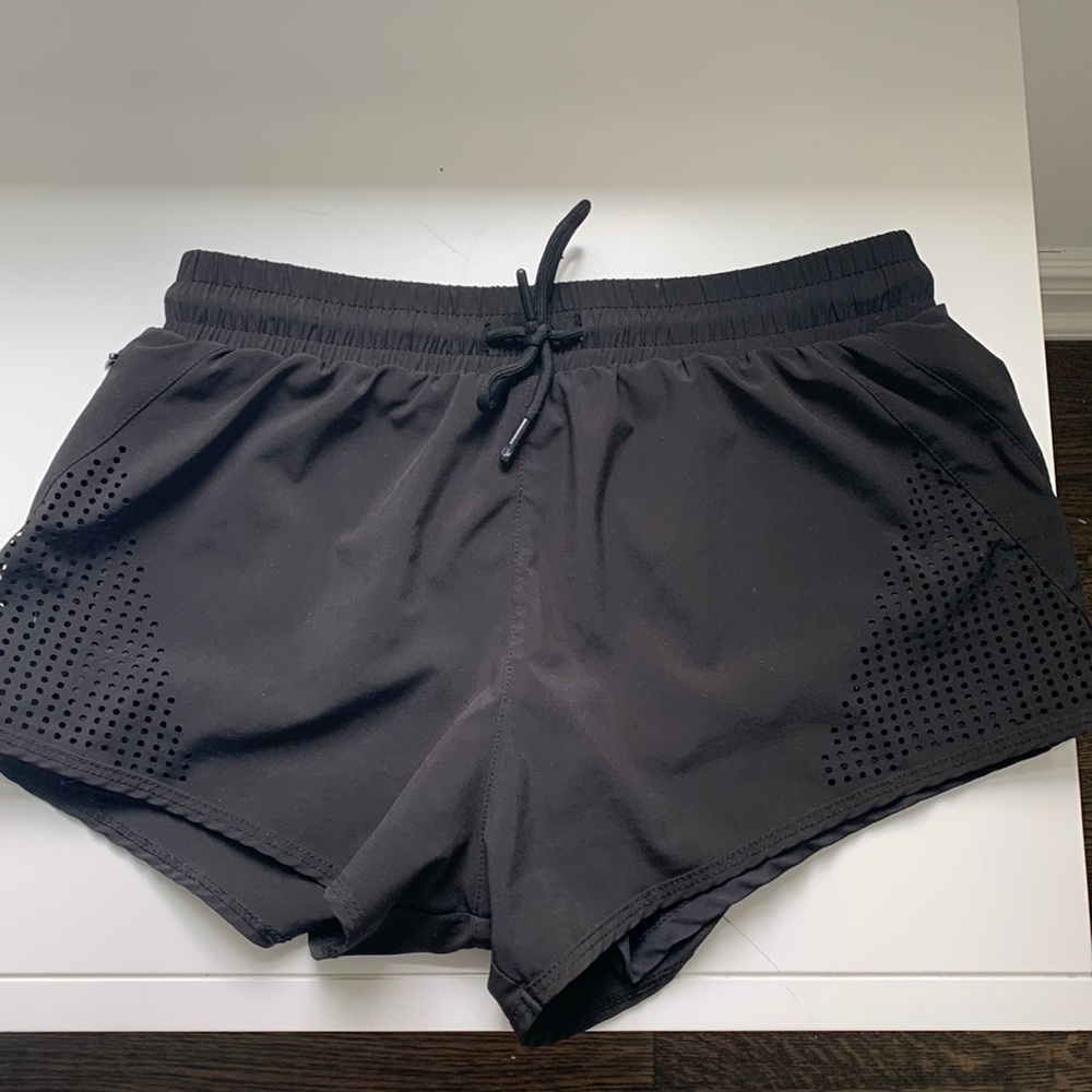 Black athletic shorts, spandex interior